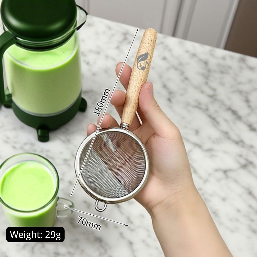 TEATUNE 40-Mesh Matcha Sifter - Mini Wooden Handle Stainless Steel Strainer - Image 2