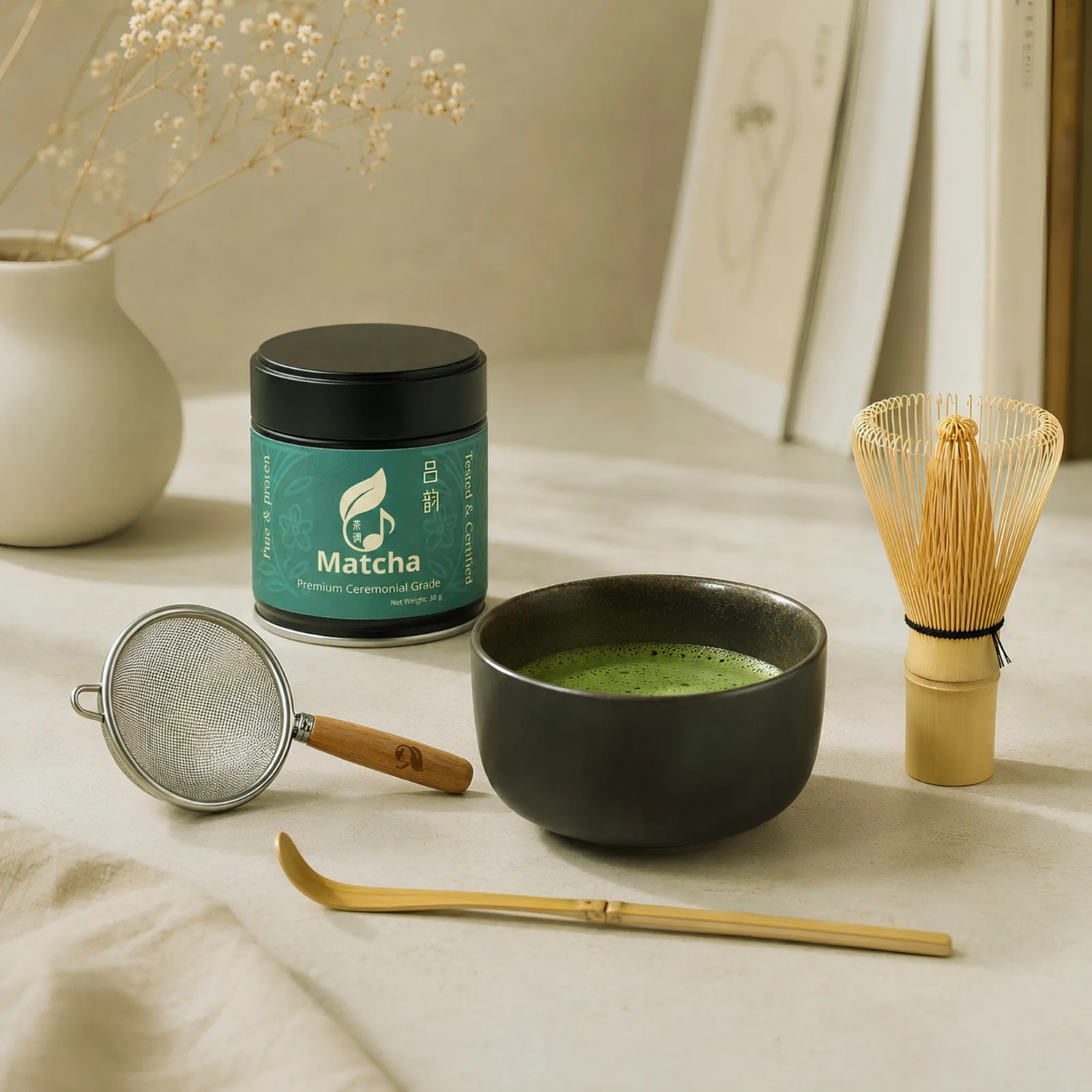 TeaTune Lvyun ceremonial matcha 30g lifestyle scene