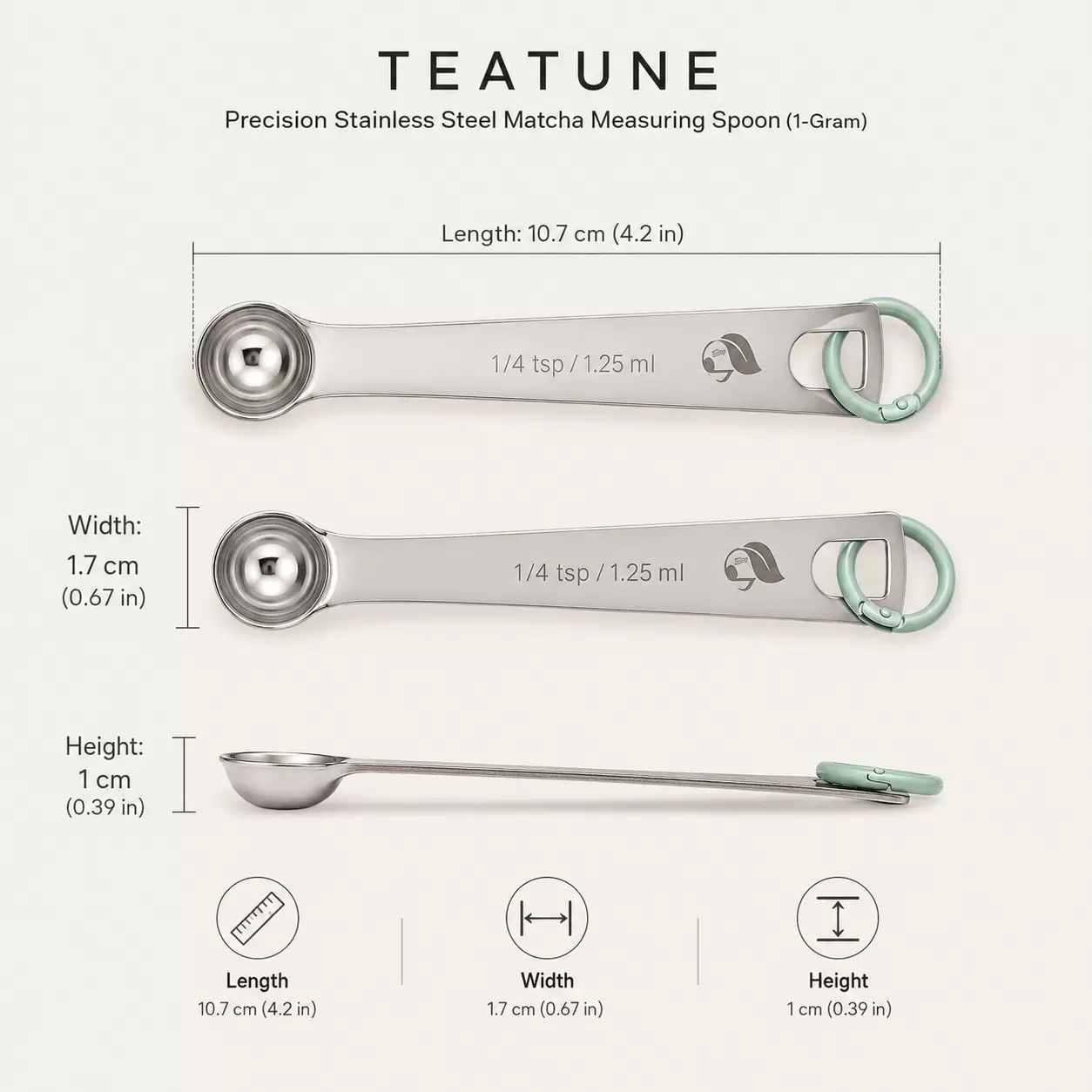 TeaTune stainless steel scoop size comparison